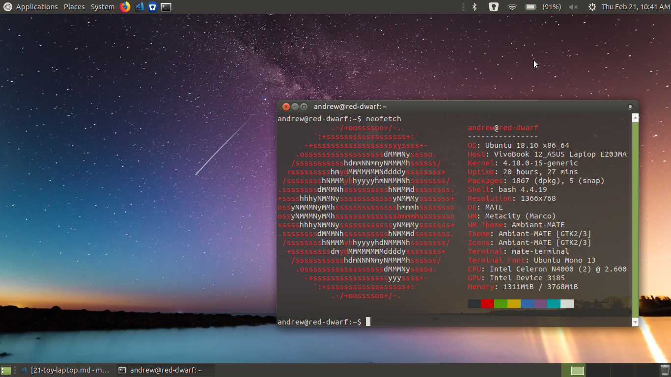 Screenshot of Ubuntu MATE running on my toy laptop